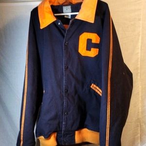 Vintage Letterman Jacket Navy Blue an Orange